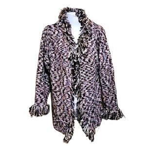 CASAMIA Brown Multicolored Ruffle Cardigan Sweater Sz M/L